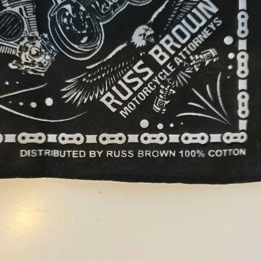 Black Biker Bandana Russ Brown 100% Cotton 21x21